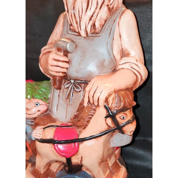Handcrafted Santa With Elf Rocking Horse Figurine Vintage Ceramic - Picture 5 of 10